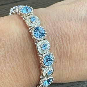 Blue Crystal Sterling-Color Tennis Bracelet - Women Jewelry